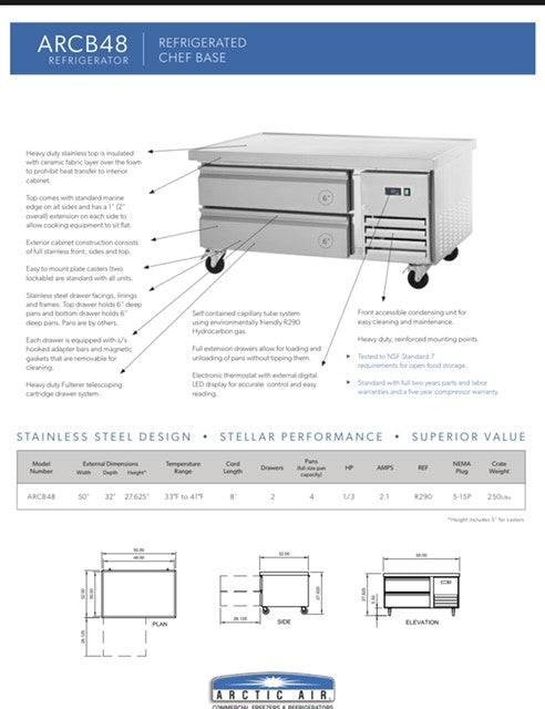 Arctic Air ARCB48 50" Two Drawer Refrigerated Chef Base