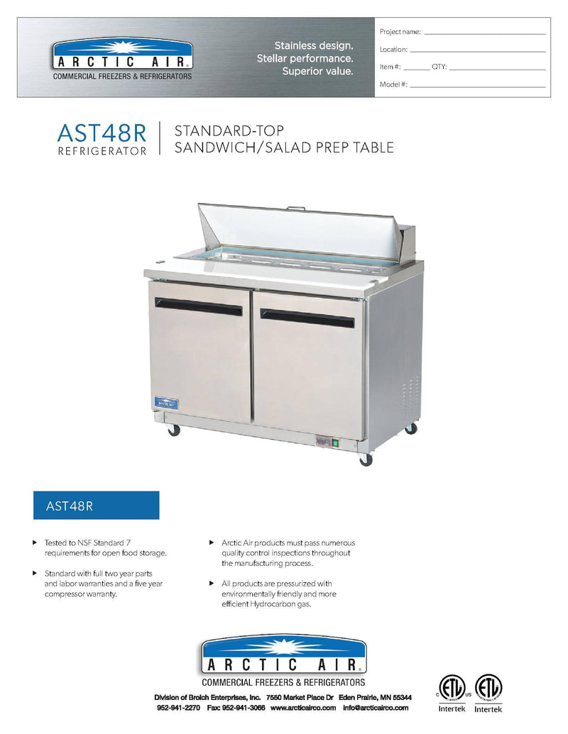 Arctic Air AST48R 48" Two Door Sandwich / Salad Prep Refrigerator - Donut-Equipment.com