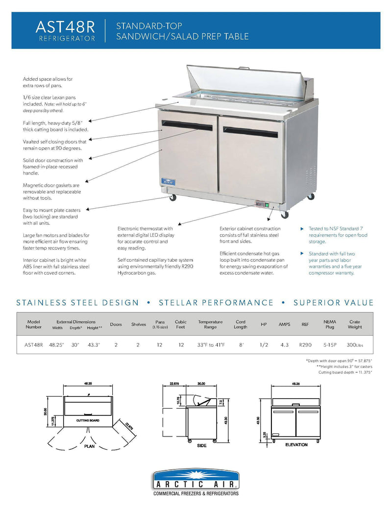 Arctic Air AST48R 48" Two Door Sandwich / Salad Prep Refrigerator - Donut-Equipment.com