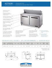 Arctic Air AST60R 60" Two Door Sandwich / Salad Prep Refrigerator - Donut-Equipment.com