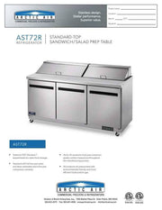 Arctic Air AST72R 72" Two Door Sandwich / Salad Prep Refrigerator - Donut-Equipment.com