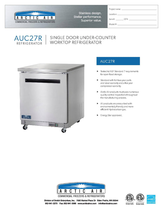 Arctic Air AUC27R 27" Under-counter Refrigerator