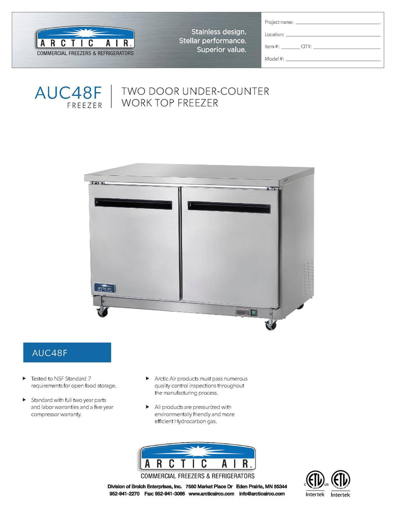 Arctic Air AUC48F 48" Under-counter Freezer - Donut-Equipment.com