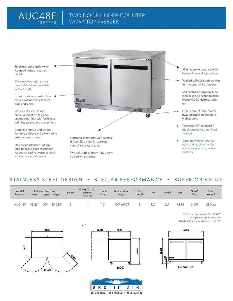 Arctic Air AUC48F 48" Under-counter Freezer - Donut-Equipment.com