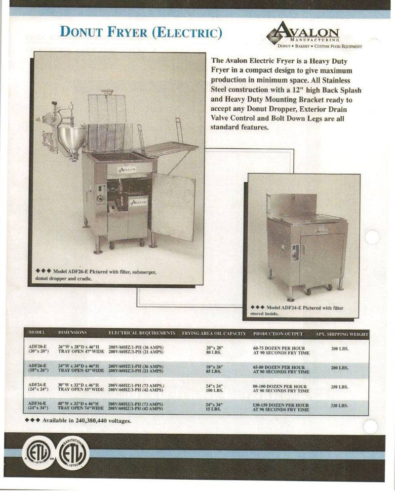 Avalon (ADF24-E) 24" X 24" Donut Fryer, Electric (1 phase), Left Side Drain Board with Submerge Screen (ASUB24-E) - Donut-Equipment.com