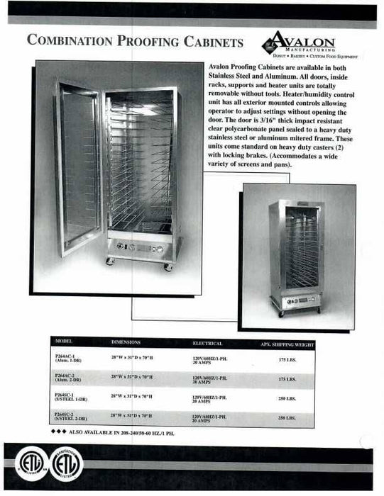 Avalon (P264SC-1) Stainless Steel Proofing Cabinet 120V/1Phase Single Door-Right Side Hinge