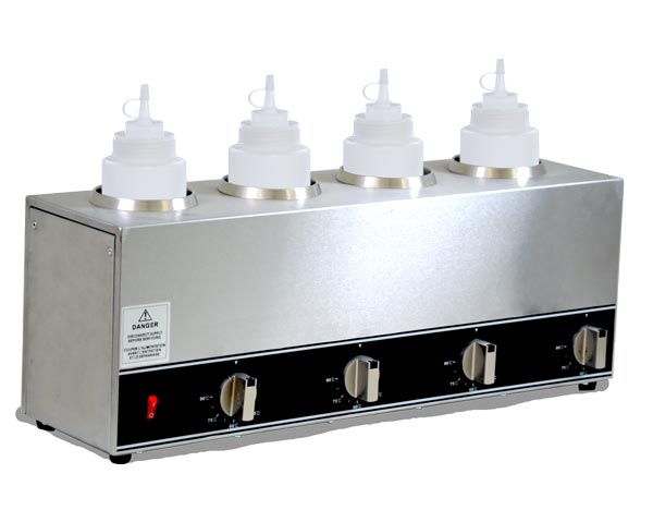Omcan 4 x 32 oz Quadruple Bottle Sauce Warmer – Commercial Countertop Four-Bottle Condiment Heating Station for Sauces and Dressings