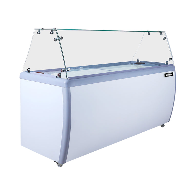 Omcan 71″ Ice Cream Dipping Freezer – 12+10 Tubs Capacity, Flat Sneeze Guard Ice Cream Merchandiser Freezer, 110V/60Hz/1Ph