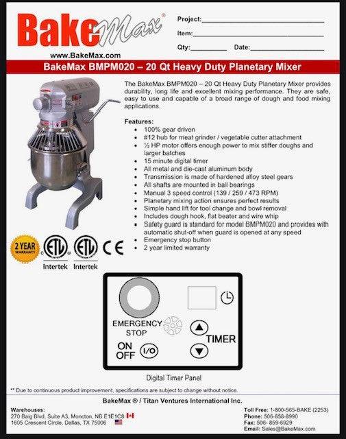 BakeMax (BMPM020) 20Qt Planetary Mixer