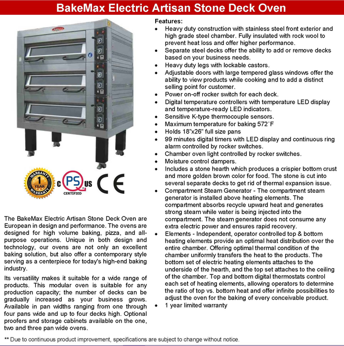 BakeMax Electric Artisan Stone Deck Ovens 4 Pan Wide, 1 to 4 decks - Donut-Equipment.com