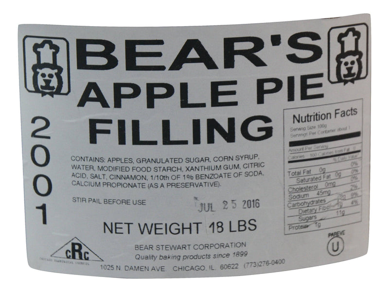 Bear Stewart Sliced Apple Pie Filling- 18 pound pail - Donut-Equipment.com