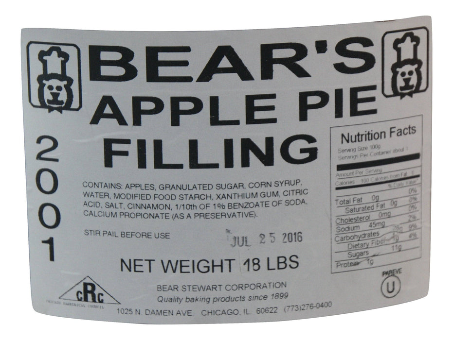 Bear Stewart Sliced Apple Pie Filling- 18 pound pail