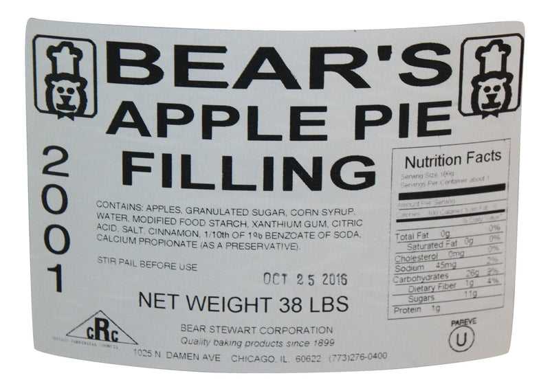 Bear Stewart Sliced Apple Pie Filling- 38 pound pail - Donut-Equipment.com