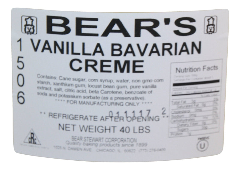 Bear Stewart Vanilla Bavarian Crème Pastry, Pie and Cake Filling- 40 Pound Pail - Donut-Equipment.com