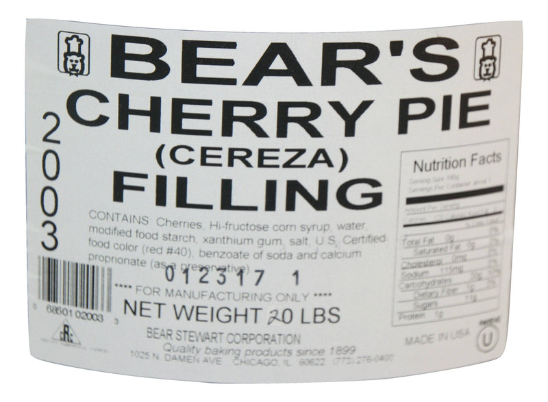 Whole Cherry Pie Filling- 20 Pound Pail - Donut-Equipment.com