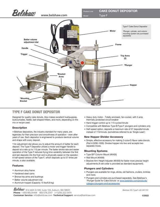 Belshaw Type F Cake Donut Depositor without Hopper - Donut-Equipment.com