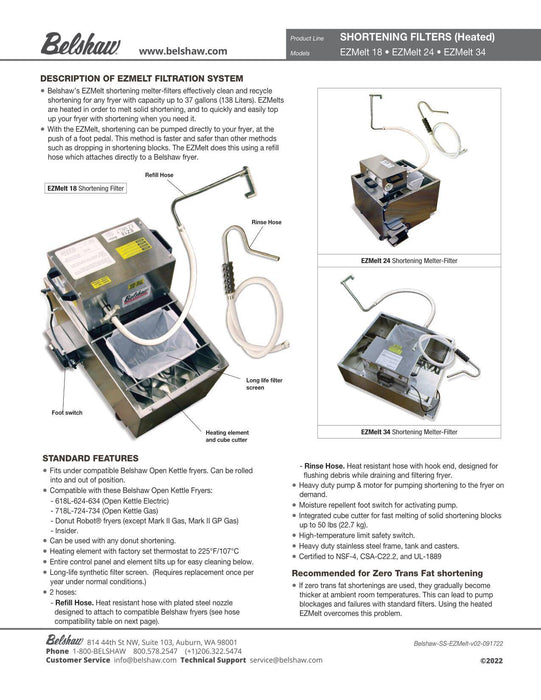 Belshaw EZMELT 18 Shortening Melter-Filter- comes standard with Fill and Rinse Hose