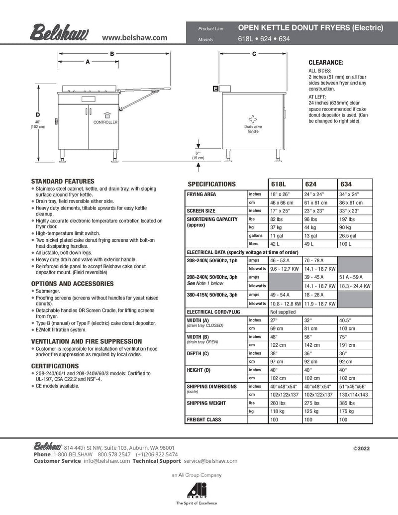 618L Donut Fryer (Electric) electric-heated,&nbsp;frying&nbsp;area 18 X 26 inches (46 X 66 cm) - Donut-Equipment.com