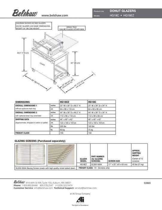 Belshaw HG18C Glazer with Drain Tray/and One Glazing Screen