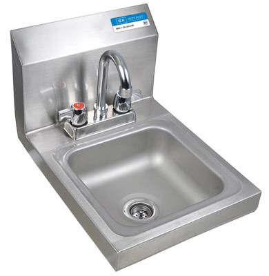 BK Resources Space Saver Stainless Steel Hand Sink with Faucet – 9" x 9" Bowl • 2-Hole Design • Compact Commercial Use - Donut-Equipment.com