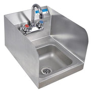 BK Resources Space Saver Stainless Steel Hand Sink with Side Splashes & Faucet – 9" x 9" Bowl • 2-Hole Design • Compact Commercial Use - Donut-Equipment.com