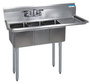 BK Resources Stainless Steel 3 Compartment Convenience Store Sink w/ 15" Right Drainboard – 14"L x 10"W x 10"D Bowls - Donut-Equipment.com