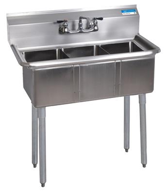 BK Resources Stainless Steel 3 Compartment Convenience Store Sink – 14"L x 10"W x 10"D Bowls - Donut-Equipment.com