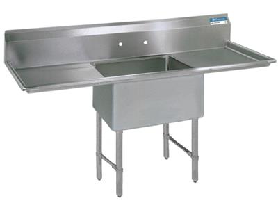 BK Resources Stainless Steel 1 Compartment Sink w/ 10" Riser & Dual Drainboards – 20"L x 16"W x 14"D Bowl - Donut-Equipment.com