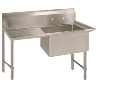 BK Resources Stainless Steel 1 Compartment Sink w/ 10" Riser & Left Drainboard – 18"L x 18"W x 14"D Bowl - Donut-Equipment.com