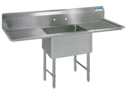 BK Resources Stainless Steel 1 Compartment Sink w/ 10" Riser & Dual Drainboards – 24"L x 24"W x 14"D Bowl - Donut-Equipment.com