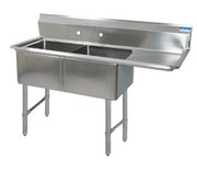 BK Resources Stainless Steel 2 Compartment Sink w/ 10" Riser & Right Drainboard – 20"L x 16"W x 14"D Bowls - Donut-Equipment.com
