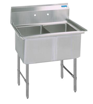 BK Resources Stainless Steel 2 Compartment Sink w/ 10" Riser – 18"L x 18"W x 14"D Bowls - Donut-Equipment.com