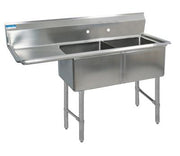 BK Resources Stainless Steel 2 Compartment Sink w/ 10" Riser & Left Drainboard – 24"L x 24"W x 14"D Bowls - Donut-Equipment.com
