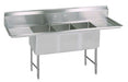 BK Resources Stainless Steel 3 Compartment Sink w/ 10" Riser & Dual Drainboards – 20"L x 16"W x 14"D Bowls - Donut-Equipment.com