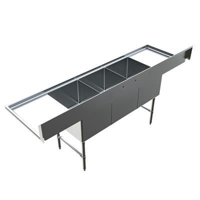 BK Resources Stainless Steel 3 Compartment Sink w/ 10" Riser & Drainboards – 24"L x 18"W x 14"D Bowls - Donut-Equipment.com