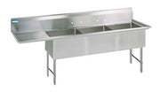 BK Resources Stainless Steel 3 Compartment Sink w/ 10" Riser & Left Drainboard – 24"L x 18"W x 14"D Bowls - Donut-Equipment.com