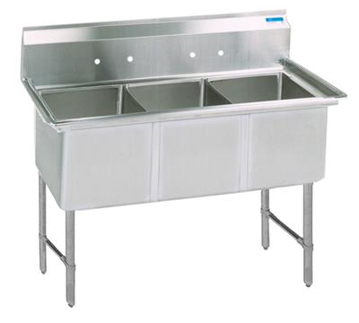 BK Resources Stainless Steel 3 Compartment Sink w/ 10" Riser – 24"L x 24"W x 14"D Bowls - Donut-Equipment.com