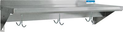 BK Resources 16" x 96" Stainless Steel T-430 18 Gauge Wall Shelf with Pot Rack - Donut-Equipment.com