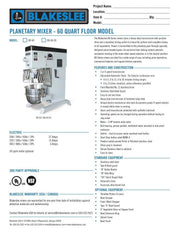 60 Quart Blakeslee Food Mixer Stainless Steel Floor Model DD-60 - Donut-Equipment.com