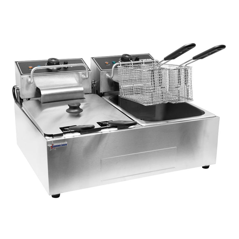 Omcan 12 lb x 2 Double Tank Countertop Electric Fryer – 2700W, 110V Commercial Dual Basket Deep Fryer for Restaurants, Concession Stands & Foodservice Kitchens