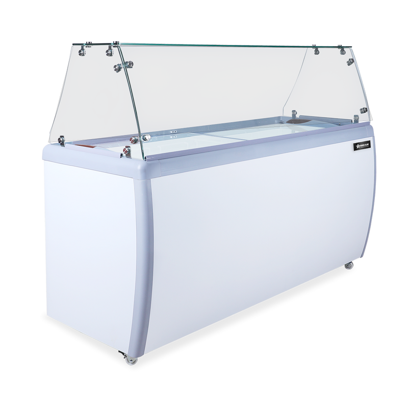 Omcan 60″ Ice Cream Dipping Freezer – 10+8 Tubs Capacity, Flat Sneeze Guard Ice Cream Merchandiser Freezer