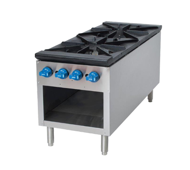 Comstock-Castle 2CSP18 18" Gas Stock Pot Range, Cabinet Base, Cast Iron Grates, Stainless Steel Construction, 180,000–220,000 BTU - Donut-Equipment.com