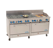 Comstock-Castle 2F330-12 72" Gas Restaurant Range, 10 Open Burners, 12" Hot Plate, 2 Standard Ovens, Stainless Steel Front, 320,000 BTU - Donut-Equipment.com