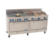 Comstock-Castle 2F330-18-1.5RB 72" Gas Restaurant Range, 6 Open Burners, 18" Griddle, 18" Radiant Broiler, 2 Standard Ovens, Stainless Steel Front, 298,000 BTU - Donut-Equipment.com