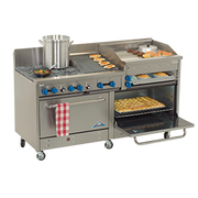 Comstock-Castle 2F330-2.5RB-30B 72" Gas Restaurant Range, 2 Open Burners, 30" Radiant Broiler, 30" Charbroiler, 2 Standard Ovens, Stainless Steel Front, 238,000 BTU - Donut-Equipment.com