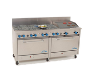 Comstock-Castle 2F330-2RB 72" Gas Restaurant Range, 8 Open Burners, 24" Radiant Broiler, 2 Standard Ovens, Stainless Steel Front, 302,000 BTU - Donut-Equipment.com