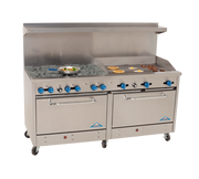 Comstock-Castle 2F330-36 72" Gas Restaurant Range, 6 Open Burners, 36" Griddle, 2 Standard Ovens, Stainless Steel Front, 294,000 BTU - Donut-Equipment.com