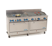 Comstock-Castle 2F330-3RB 72" Gas Restaurant Range, 6 Open Burners, 36" Radiant Broiler, 2 Standard Ovens, Stainless Steel Front, 279,000 BTU - Donut-Equipment.com