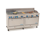 Comstock-Castle 2F330-6RB 72" Gas Restaurant Range, 4 Open Burners, 36" Radiant Broiler, 2 Standard Ovens, Stainless Steel Front, 185,000 BTU - Donut-Equipment.com