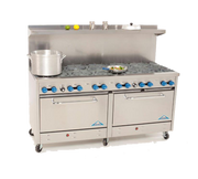 Comstock-Castle 2F330 72" Gas Restaurant Range, 12 Open Burners, 2 Standard Ovens, Cast Iron Grates, Stainless Steel Front, 384,000 BTU - Donut-Equipment.com
